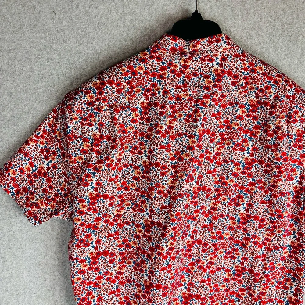 J. Crew Mens XL Mercantile Flex Shirt Slim Flex Floral Button Front White Red‎